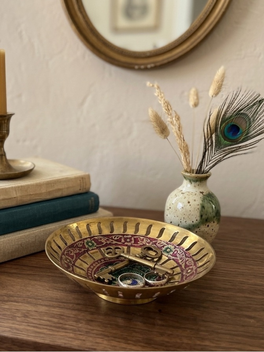 Decorative Brass Bowl with Peacock Design